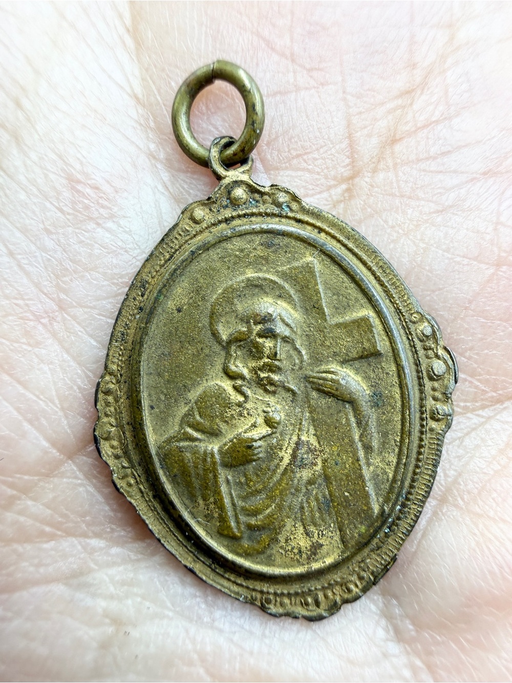 Vintage Virgin Mary & Jesus Sacred Heart Religious Medal Pendant